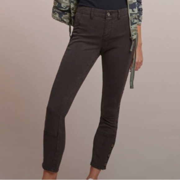 Anthropologie Gray Chino Button Hem Ankle Pants Size 31 Tencel Utility - Picture 2 of 7